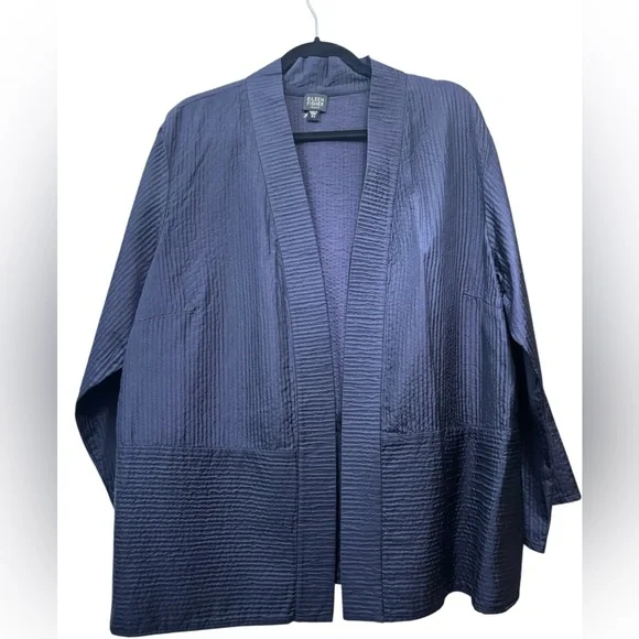 Eileen Fisher Navy Blue Open front Silk Jacket. Size 2X. EUC